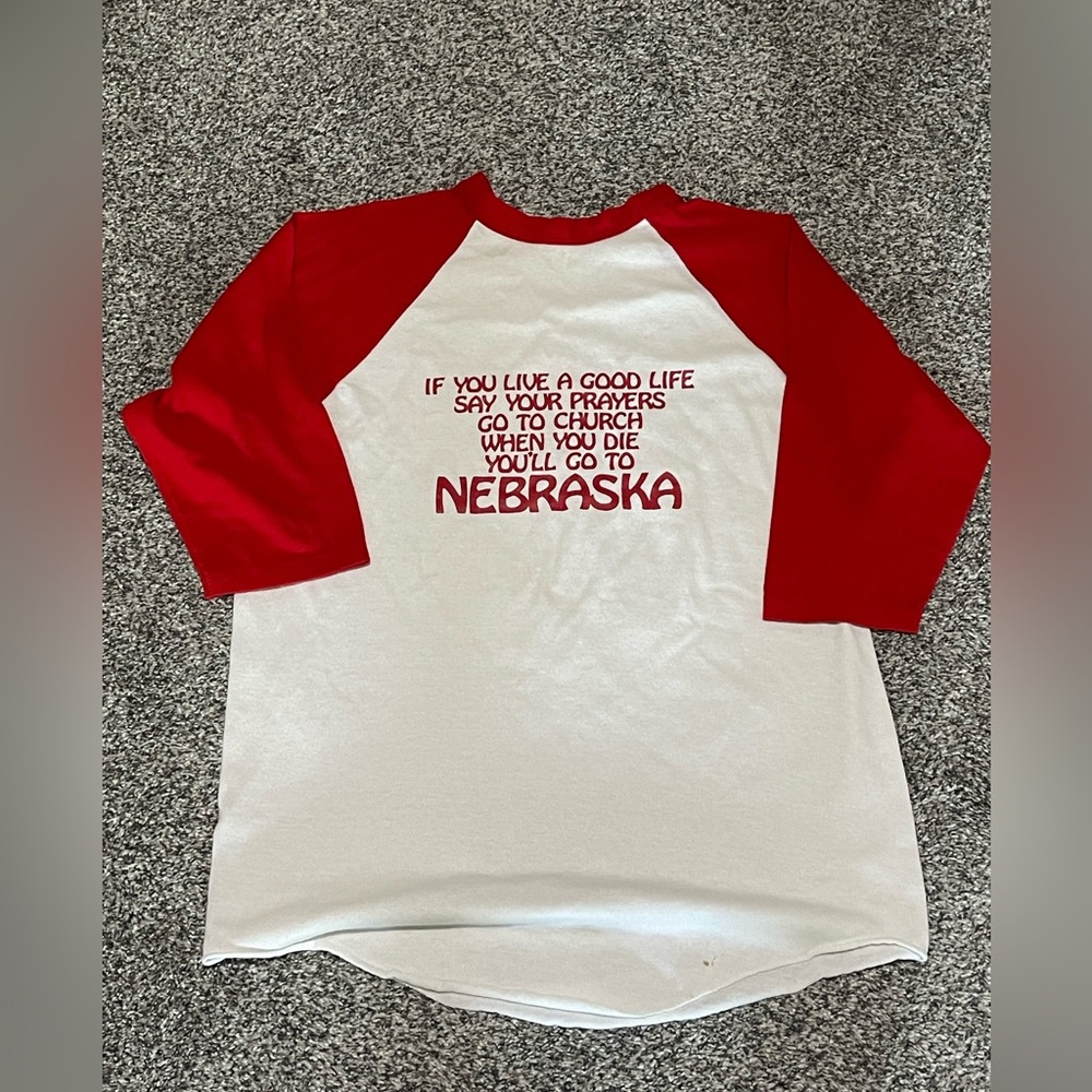 Nebraska Huskers Shirt XL White Red 3/4 Sleeve Raglan Vintage Rare